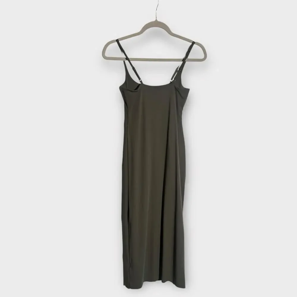NEW Open Edit Smooth Edit Strappy Midi Slipdress, Olive Green Midi Dress, XS - Picture 9 of 12